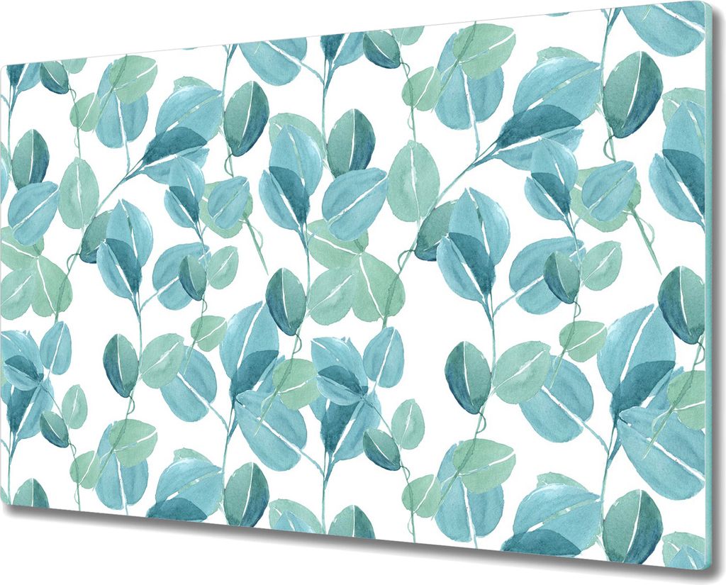 Glas-Herdabdeckplatte Glaskeramikfeldabdeckung Spritzschutz - 80x52 cm - Aquarell Eukalyptus