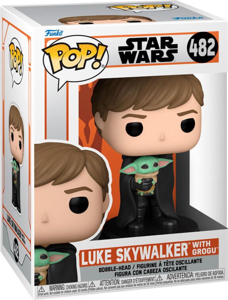 A Funko Pop! vinyl figure of Luke Skywalker with Grogu in its original packaging.
