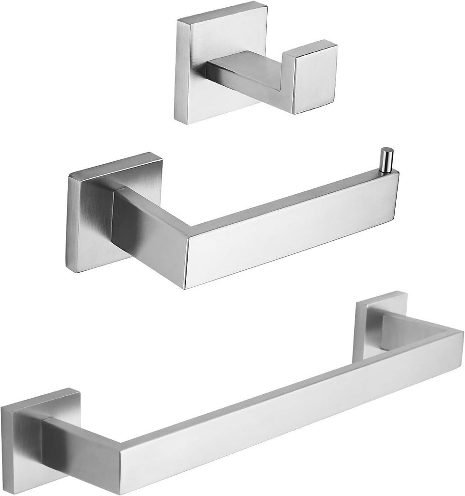 3 Stück Schwarz Badezimmer-Hardware-Set Wandmontiertes Badezimmer-Zubehör-Set - 16 Zoll 304 Edelstahl Quadratischer Haken Toilettenpapierhalter