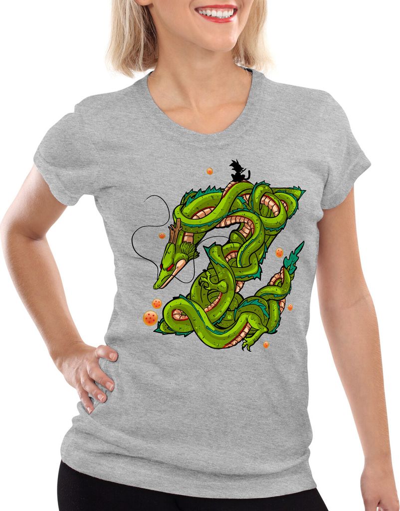 style3 Z Drache Damen T-Shirt shenlong dragon gokui ball shenron, Farbe:Grau meliert, Größe:2XL