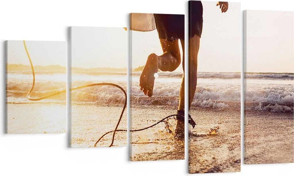 Bild auf Leinwand - Leinwandbild - 5 Teile - Surfen Strand Freude - 100x60cm - Wand Bild - Wanddeko - Wandbilder - Leinwanddruck - Bilder - Wanddek...