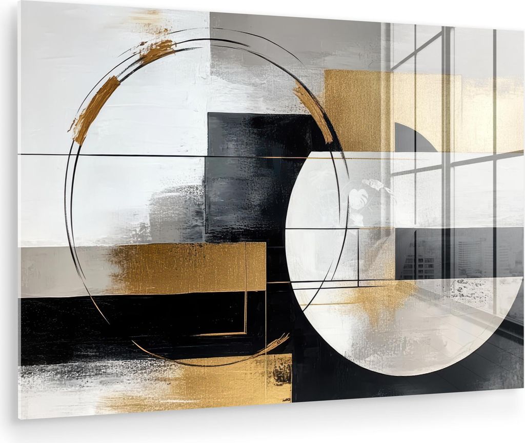 MuchoWow Glasbilder - Bilder auf Wandbild - Foto auf Glas Abstrakt - Gold - Silber - Formen - Ästhetik 120x80 cm Wanddekoration aus Glas - Acrylgl...