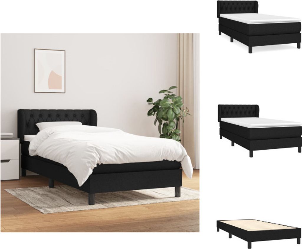vidaXL Boxspringbett mit Matratze Schwarz 90x200 cm Stoff - Betten & Bettgestelle