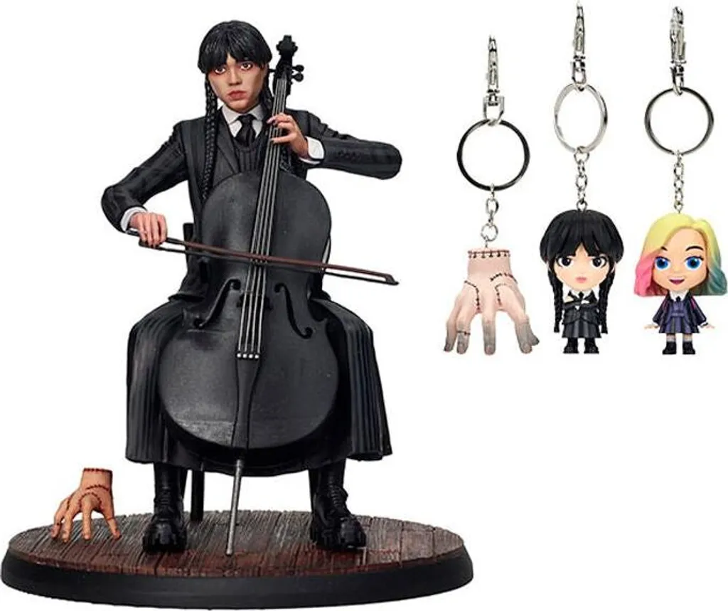 Violoncelle Mercredi en Résine avec Porte-clés Amovible Détails Fins