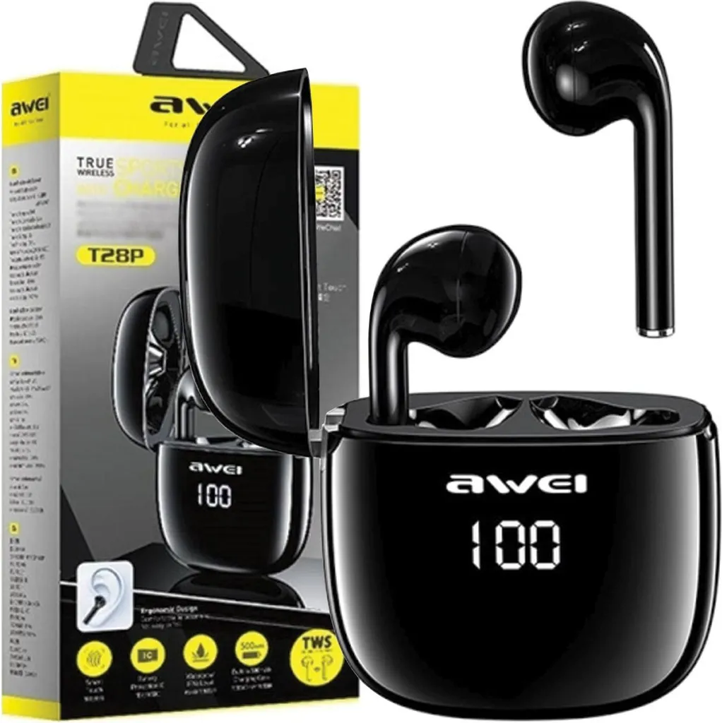 Awei T28P TWS Nero - Cuffie Wireless Minimaliste con LED Display