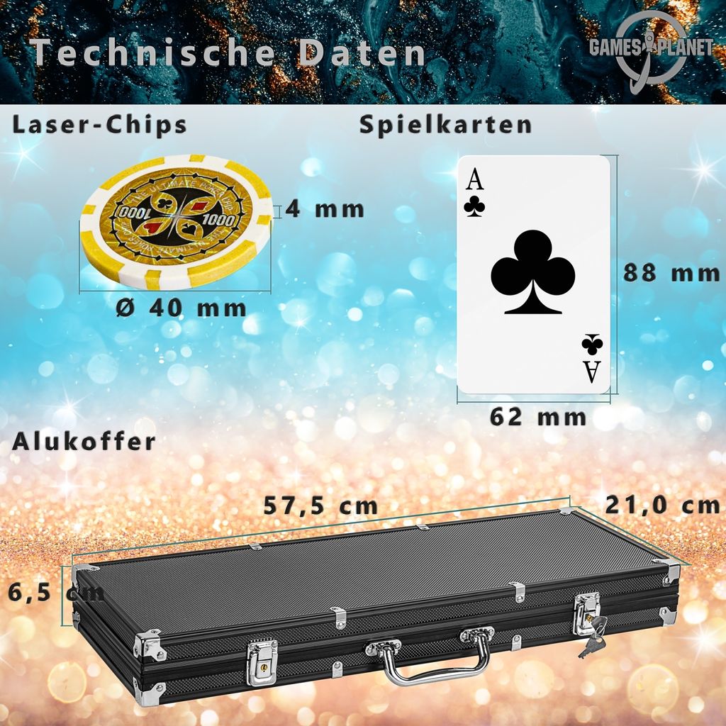 SPORTNOW Poker-Set, Pokerkoffer, 400 Chips, 2 Kartendecks, 5 Würfel, Dealer- Scheibe, Unterlage