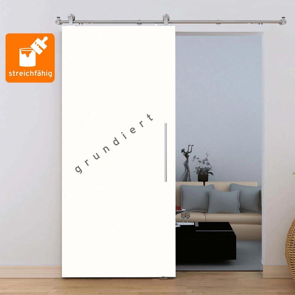 Tür Schiebetür Holz streichfähig 900x2065 offene Laufschiene Holztür - offenes System+Stangengriff