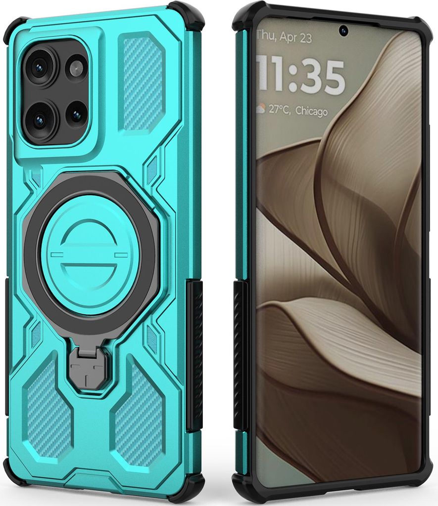 Robuste Handyhülle für Motorola Edge 50 mit Ringhalter Ständer Stoßfest, Magnetisch, Dual-Layer Schutz Türkis