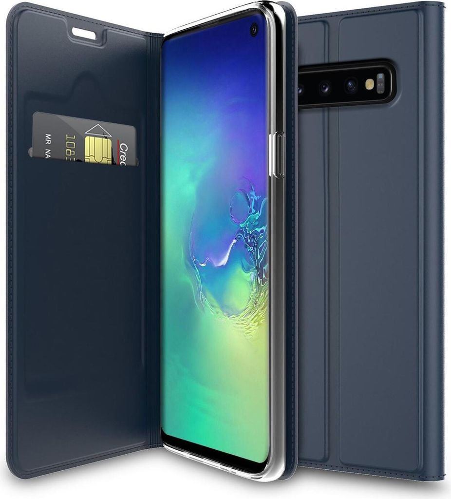 Conie Ultra Slim Klapp Tasche für Samsung Galaxy S10 Kartenfach Hülle Rundumschutz in Blau