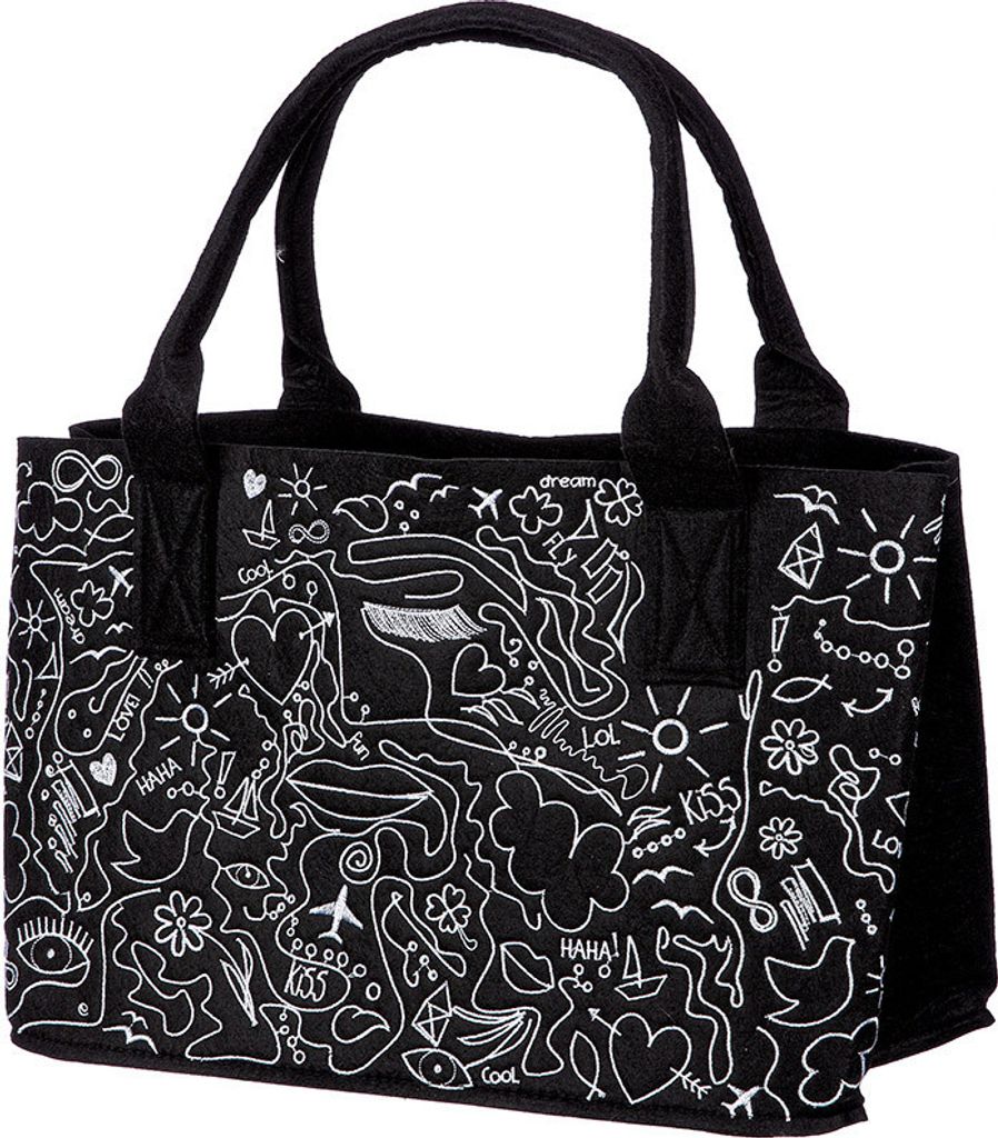 Gilde Tasche, rechteckig, "Modern Art", Einliniendesign, Filz, schwarz, 1 Stück L. 25 cm, B. 40 cm, H. 26 cm Höhe: 26.00 cm B