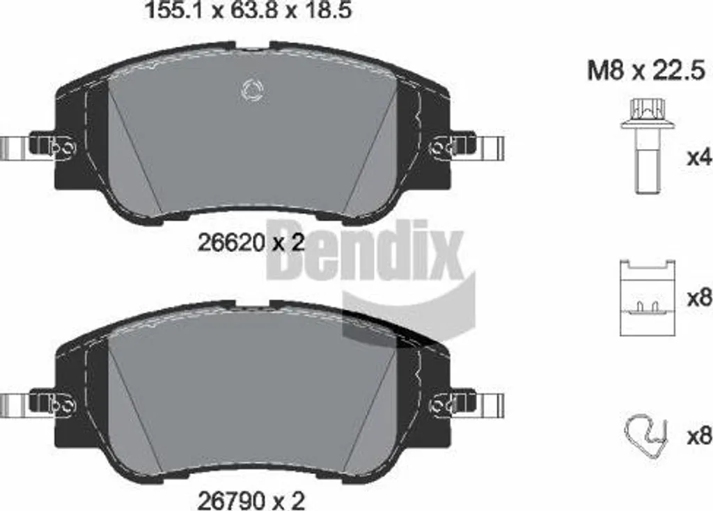 Plaquettes de frein BENDIX BPD2518 OE 1681371180 pour C4 et Peugeot 208
