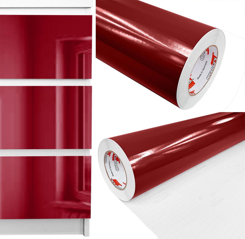 Möbelfolie selbstklebend 100x450 cm - Burgundrot Hochglanz - Einfarbig Klebefolie für Möbel - Klebefolie Möbel für einfache Anwendung, ideal f...