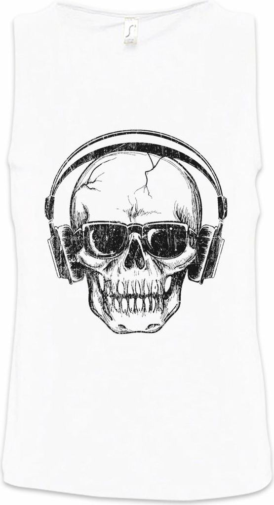 Urban Backwoods Headphones Sunglasses Skull, Ärmelloses T-Shirt, Farbe: Weiß, Größe: L