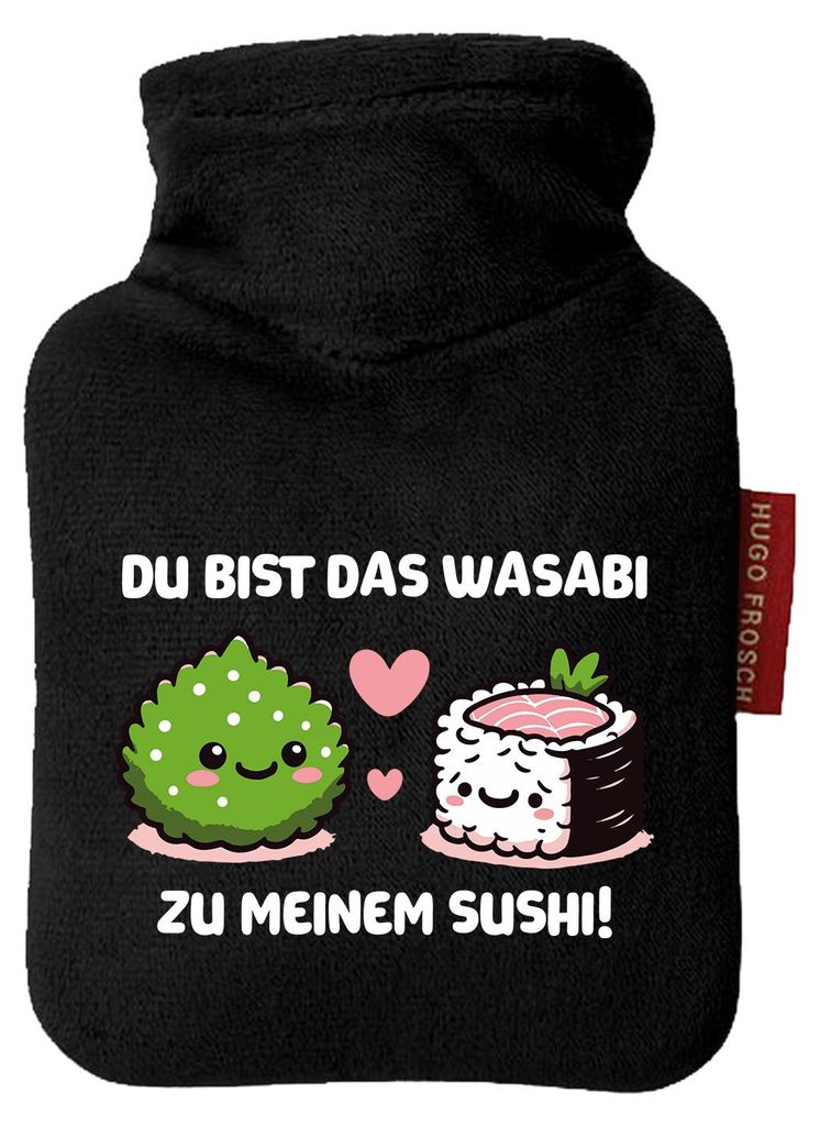 Huuraa Mini-Wärmflasche Bist das Wasabi zu meinem Sushi 0,2 Liter Black Mini Veloursbezug Taschenwärmer Geschenkidee