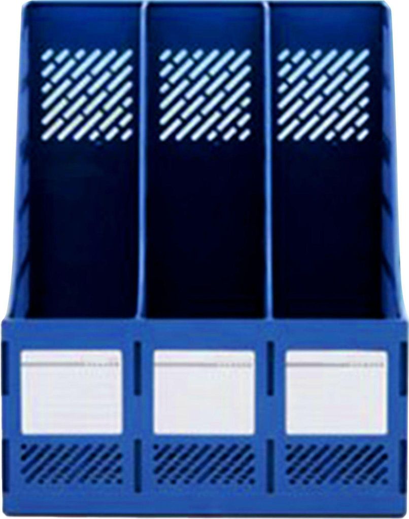 Desk Organizer File Holder Buchstütze 3 Fächer Kunststoff blau für Tischplatte Lagerung