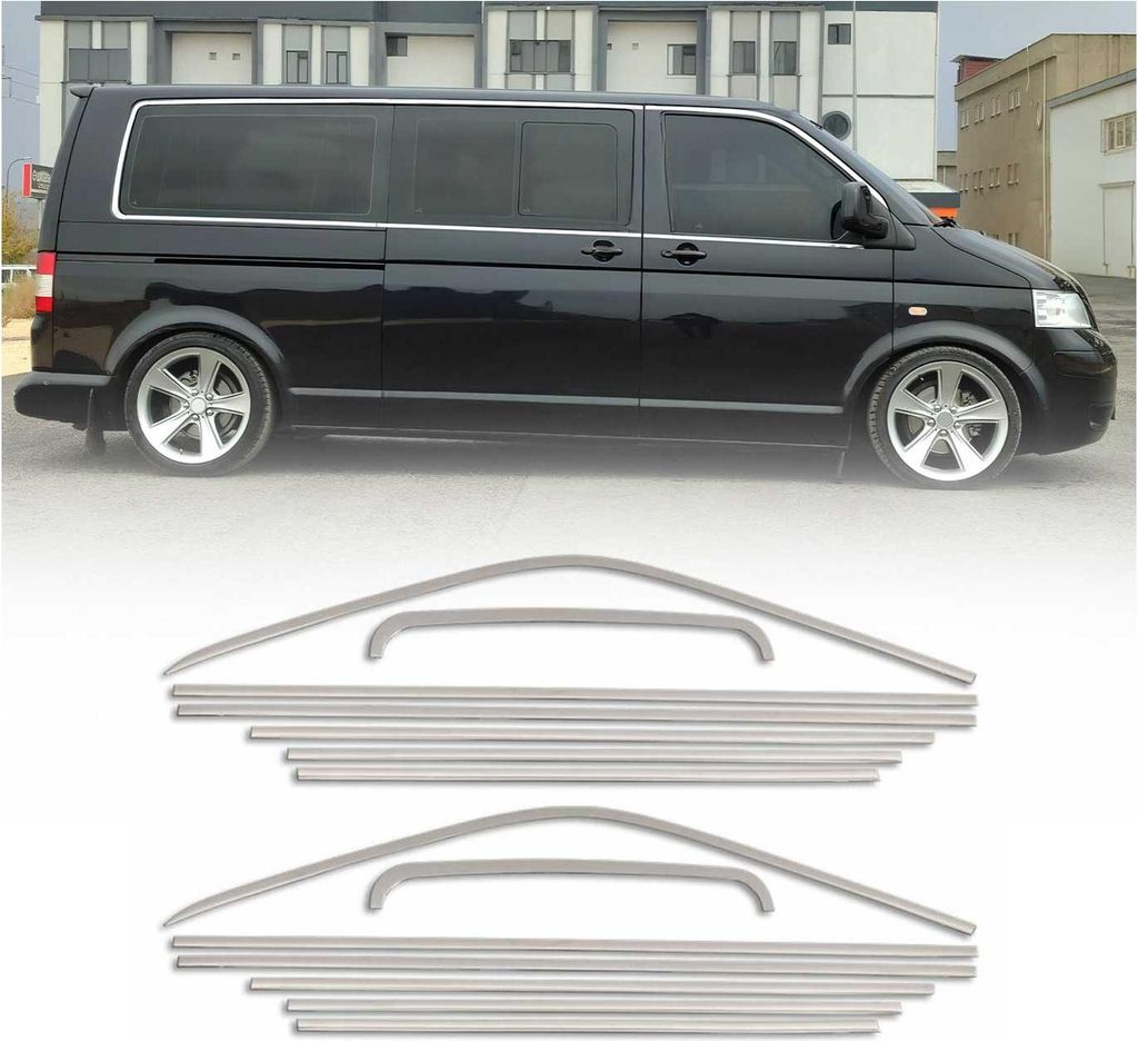 Fensterleisten für VW Transporter T5 2003-2015 Kurzer 2-Schiebetür Chrom 14tlg