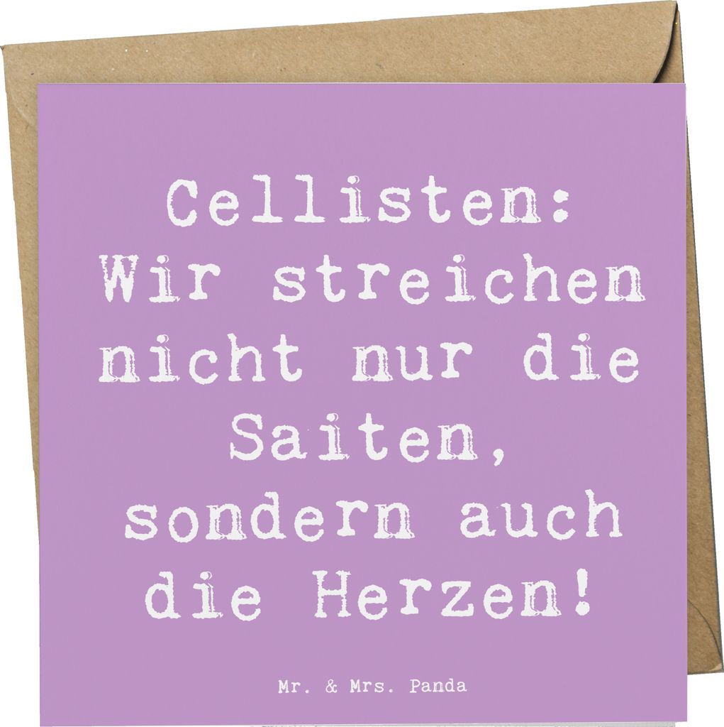 Mr. & Mrs. Panda Glückwunschkarte Spruch Cello Herz - Lavendeltraum - Geschenk, Instrument, Grußkarte, Gefühl, Musik, Streichinstrument, anlassk...