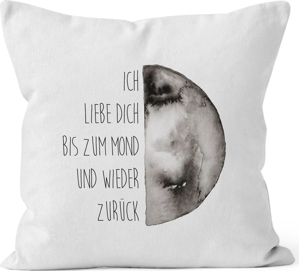 Kissenbezug Geschenk Ich liebe dich bis zum Mond und wieder zurück Liebe Spruch Love Quote MoonWorks 40x40 Baumwolle weiß 40cm x 40cm
