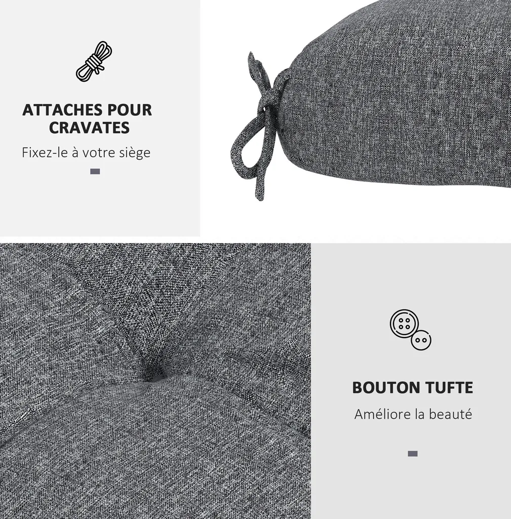 Coussins de Jardin Gris pour Salon Extérieur Confortable Lot de 4