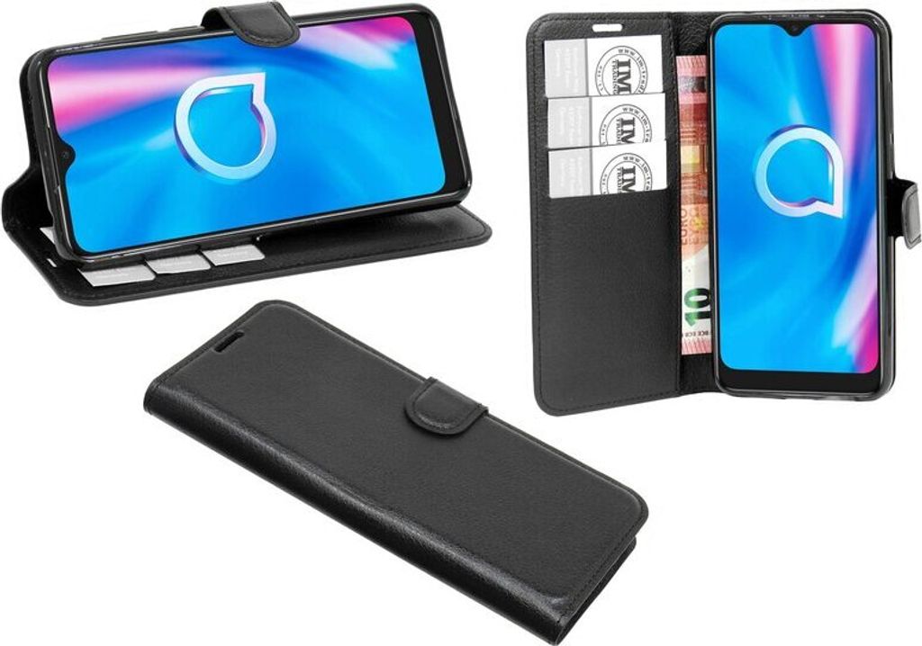 Buch Tasche "Fancy" Alcatel 1S ( 2020 ) Handy Hülle Etui Brieftasche Schutzhülle mit Standfunktion, Kartenfach Schwarz