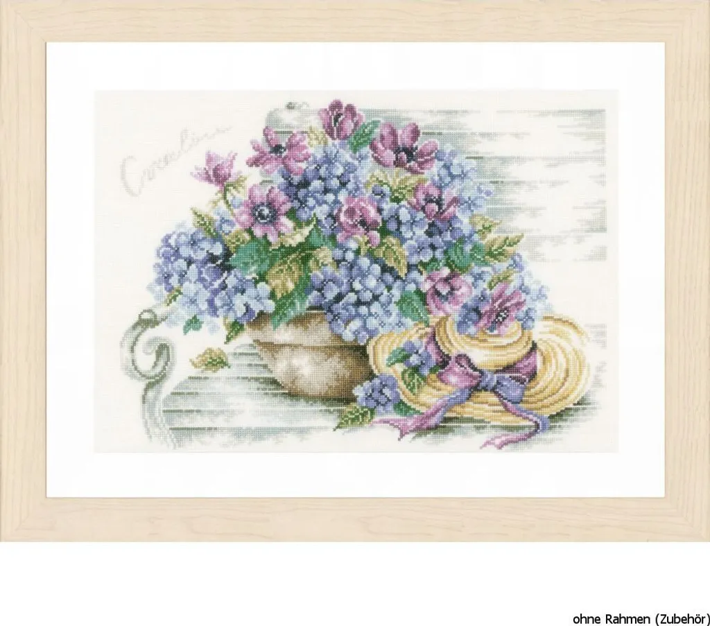 Broderie point de croix compté Lanarte motif Hortensias de jardin