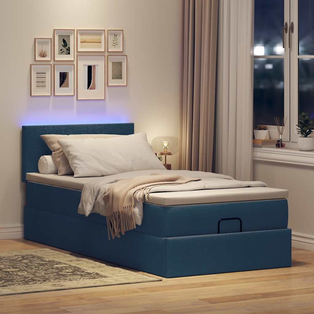 Maison Exclusive - Ottomane Bett mit Matratze & LEDs Blau 90x200 cm Stoff