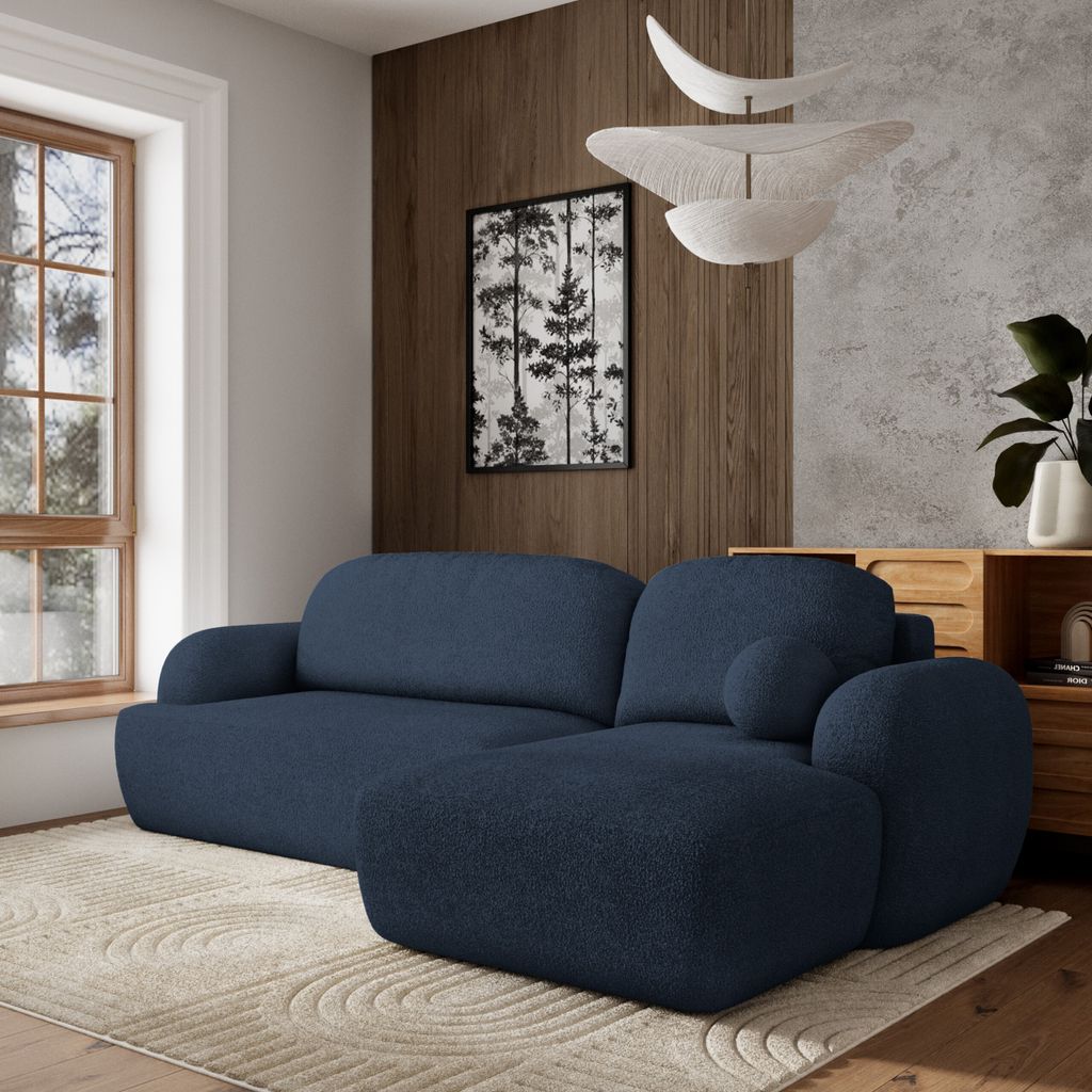Masseno Ecksofa MODENZA N R-S mit Schlaffunktion L-Form, Sofa mit Bettkasten, Wohnzimmersofa, Couch, Soffa, Bettsofa, Couchgarnitur- Blau, NOW OR N...