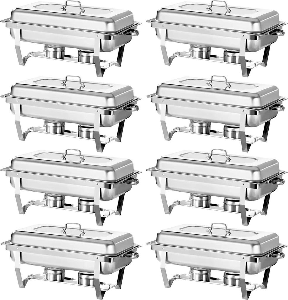 Chafing Dish Set - Buffetwärmer 1/2 GN - 8er Pack - 316 Edelstahl - Titanbeschichtung - Doppelwandig - Edelstahldeckel - 38 cm - Gelb