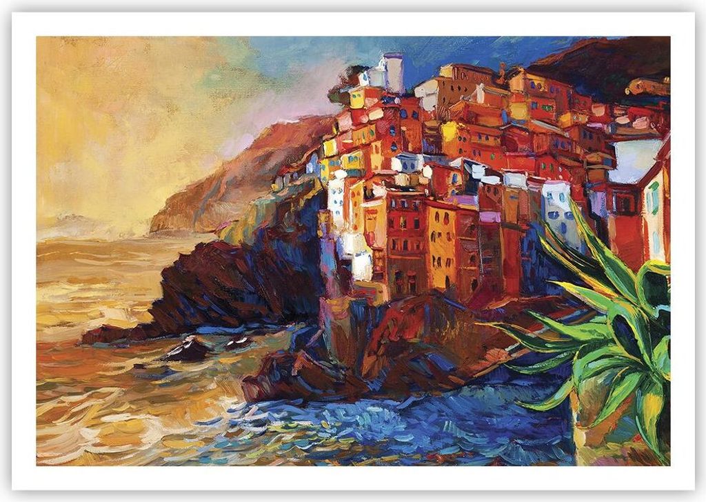 Poster - Poster ohne Rahmen - Manarola Bunt Öl - 100x70 cm - Wand Bild - Wanddeko - Wandbilder - Kunstposter - Wandposter - Bilder - Kunstdruck - ...