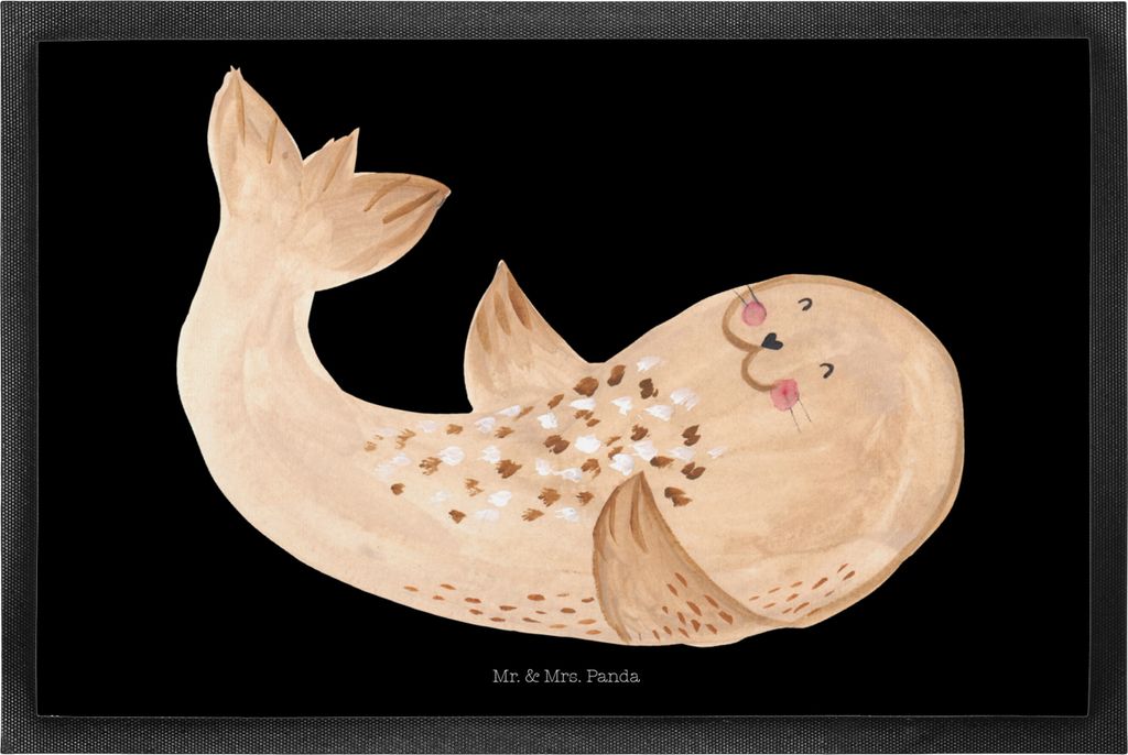 Mr. & Mrs. Panda Schmutzmatte Robbe Liegen 60 x 90 cm - Schwarz - Geschenk, Ostsee, Lustige Sprüche, fußmatte, Nordsee, Fussmatte, Strand, Schmut...