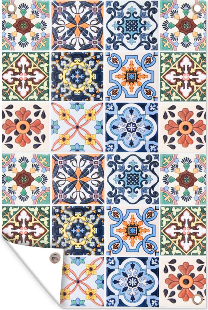 MuchoWow 40x60 cm Outdoor-Poster Gartendeko Sichtschutz Garten Poster für den Garten Design - Blumen - Orange - Blau - Abstrakt