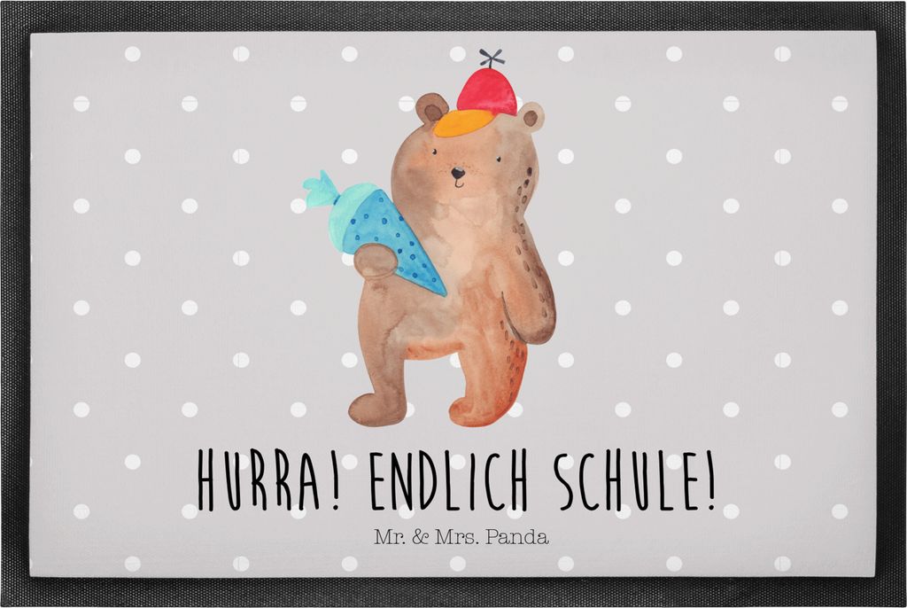 Mr. & Mrs. Panda Gummimatte Bär Schultüte 40 x 60 cm - Grau Pastell - Geschenk, Grundschule, Schulbeginn, Schmutzfangmatte, fußmatte, Einschulun...