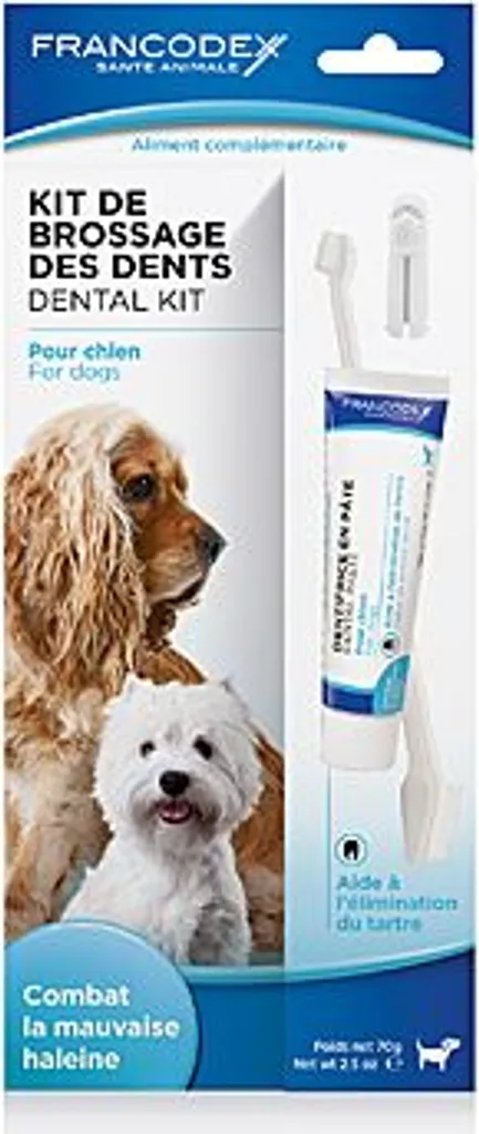 Brosse à dents pour chien Francodex et son dentifrice anti-tartre