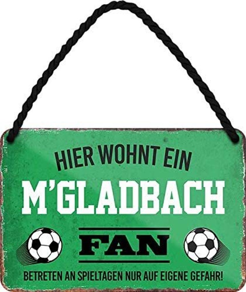 Blechschild Fußball Hier wohnt ein M'gladbach Fan 18x12cm – 18x12cm / Grün / Fußball