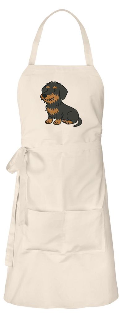 Huuraa Schürze Rauhaar Dackel Sausage Dog Comic Natur mit Taschen Baumwolle Kochschürze Geschenkidee
