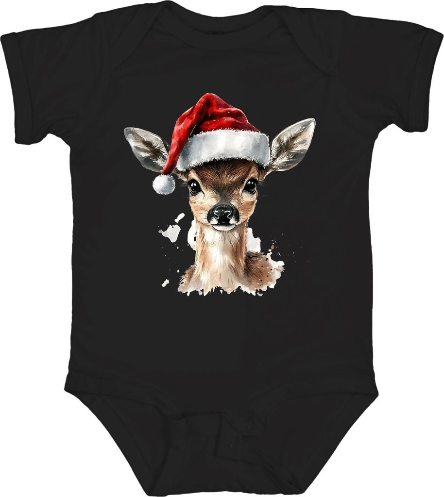 Rehkitz Weihnachten Aquarell süß Geschenk niedlich Santa Unisex Baby Body, Schwarz, 6/12