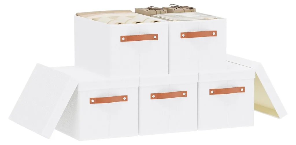 Paniers de rangement en tissu avec poignées et couvercles amovibles