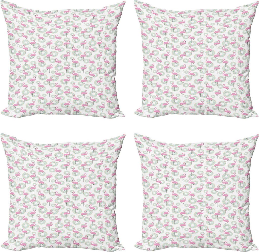 ABAKUHAUS Flamingo Kissenbezug Set (4 Stück), Donuts Hawaii Tiere, Moderner Doppelseitiger Digitaldruck, 60 cm x 60 cm, Rosa Mint Green Beige