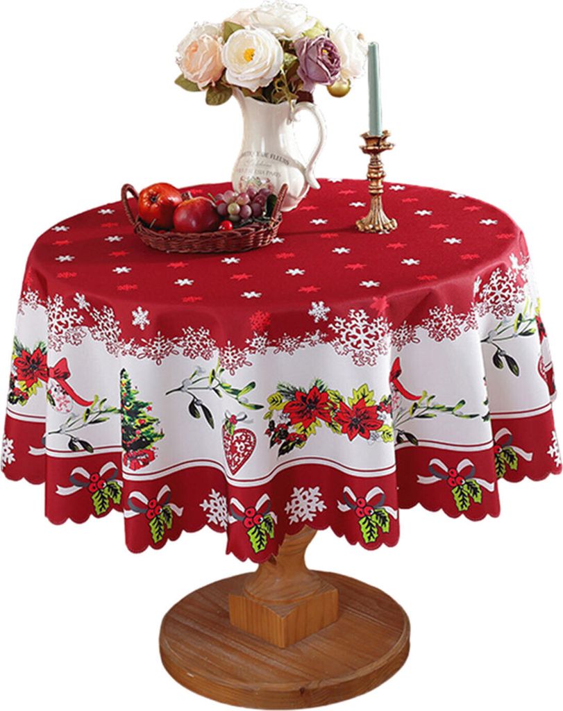 Runde Tischdecke, Weihnachtsdekoration Blumen Tischdecke für Küche, Esszimmer, Esstisch, Farbe: Rot-A, Größe:120 x120cm