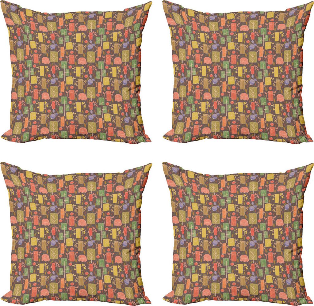 ABAKUHAUS Baum Kissenbezug Set (4 Stück), Form Geschnitten T Trunks, Moderner Doppelseitiger Digitaldruck, 60 cm x 60 cm, Mehrfarbig