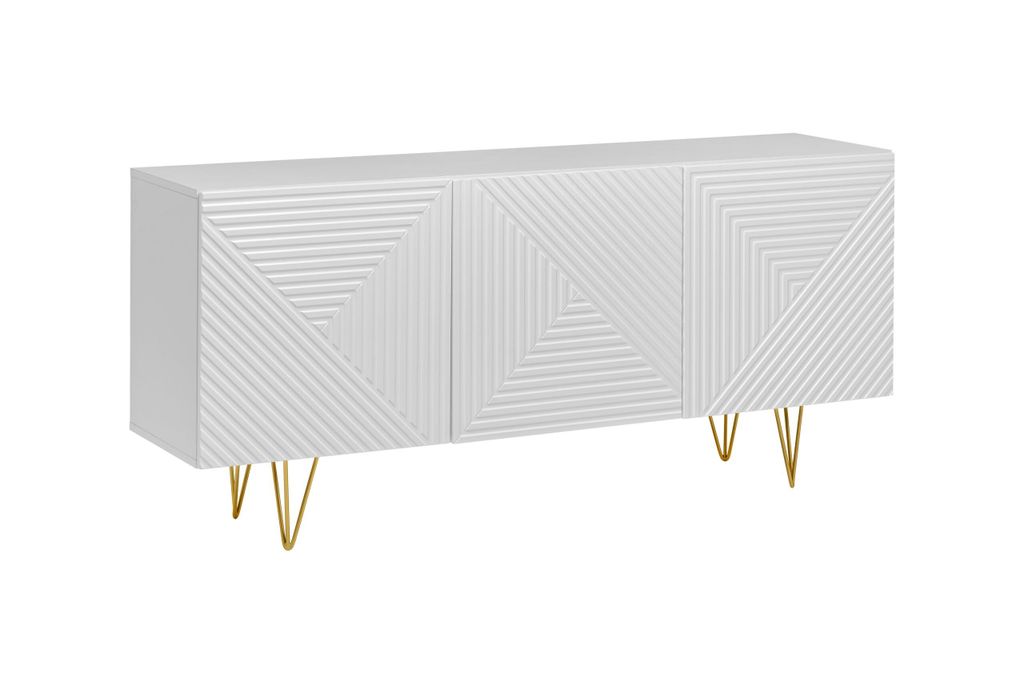 Kommode Piro Glamour Schwarz Matt oder Weiß Matt , Sideboard Wohnzimmer, Kommode 160 cm Schlafzimmer , Goldene Metallfüße, Soft Closing und Pusc...
