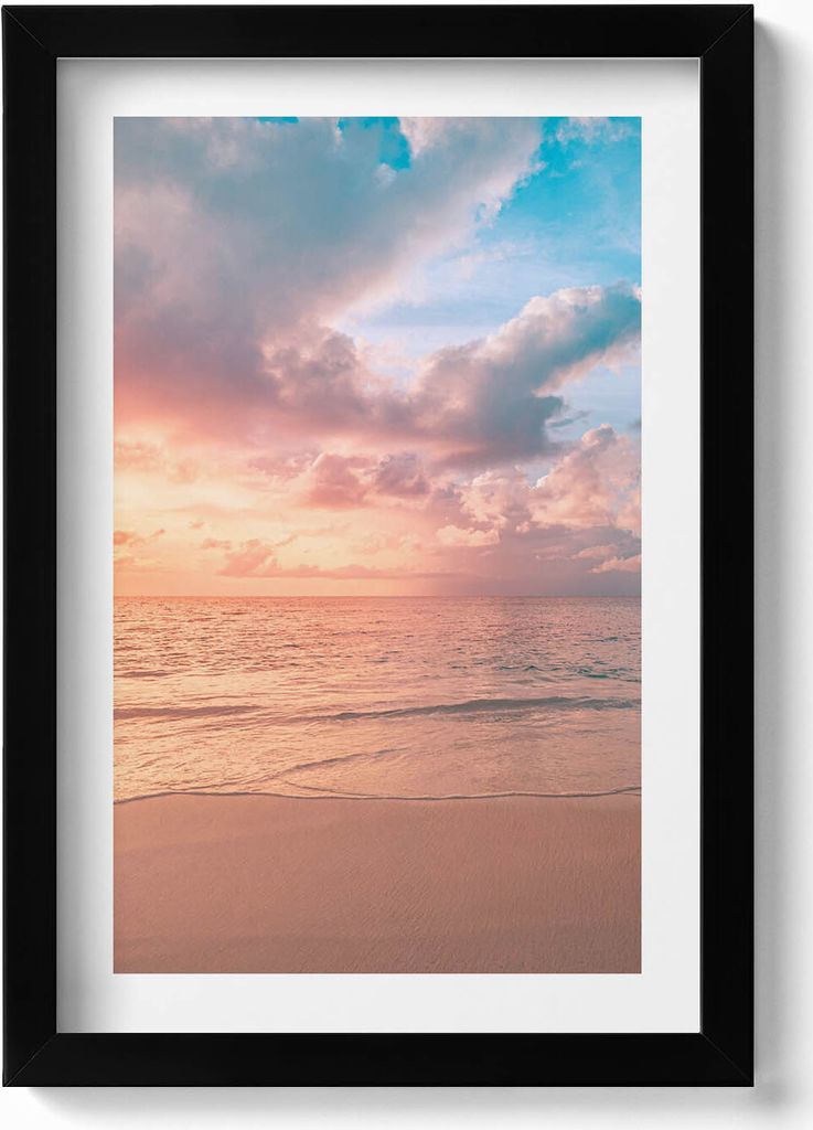 Romantischer Sonnenuntergang über dem Meer– Wandbild mit Rahmen – Gerahmtes Bild – Wanddekoration – 20x30 cm – Schwarz