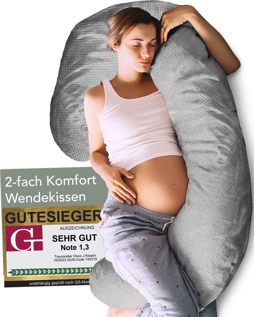 Seitenschläferkissen J Visco Seitenschläferkissen mit Memory Foam Support mit Bezug Velour Deluxe, Silber, Größe L
