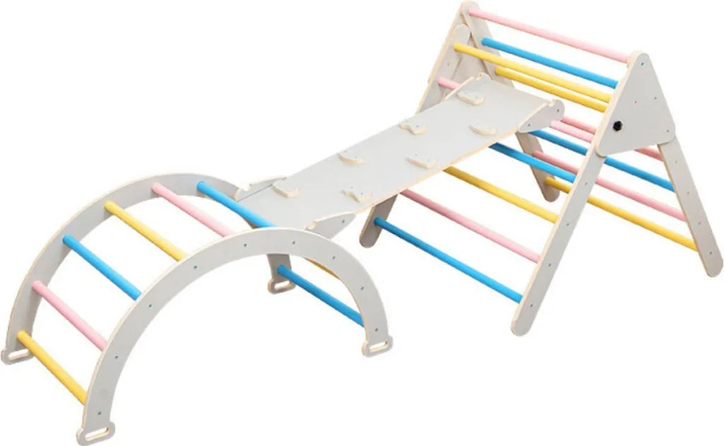 Buxibo XXL Structure à grimper - Triangle et arche Montessori gris bois