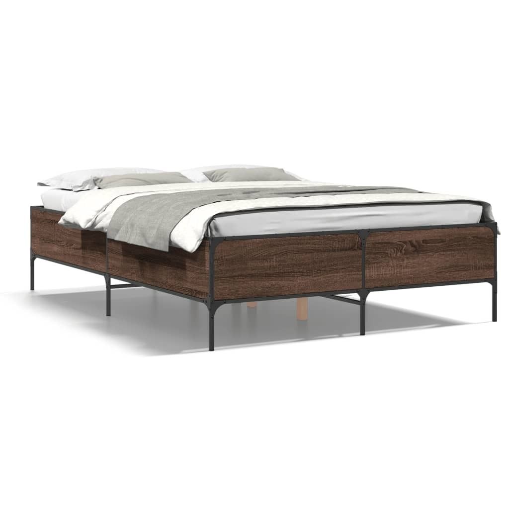 vidaXL Bettgestell Braun Eichen-Optik 160x200 cm Holzwerkstoff Metall