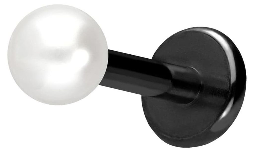 Ohrpiercing, Nasenpiercing Titan Labret mit Push Fit SYNTHETISCHE PERLE Schwarz Stablänge: 8mm | Stabstärke: 1,2mm | Perlengröße: 3mm