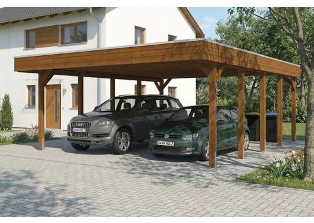 Doppelcarport SKAN HOLZ Friesland inkl. Pfostenanker 546 x 708 cm nussbaum
