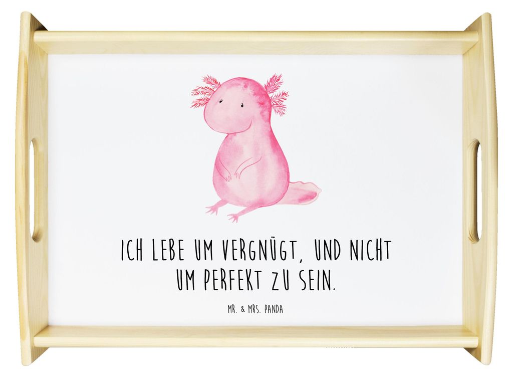 Mr. & Mrs. Panda tablett für bett Axolotl Niedlich - Weiß - Geschenk, Zufrieden, Lebensstil, betttablett, Servier, Serviertablett, Freundin, Lieb...
