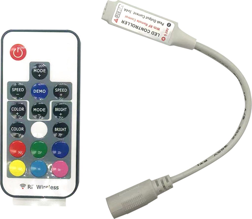 RGB-Lichtstreifen-Controller, 17-Tasten-Dimmer-Controller mit kabelloser Fernbedienung fuer 5050 3528 5630 LED-Lichtstreifen