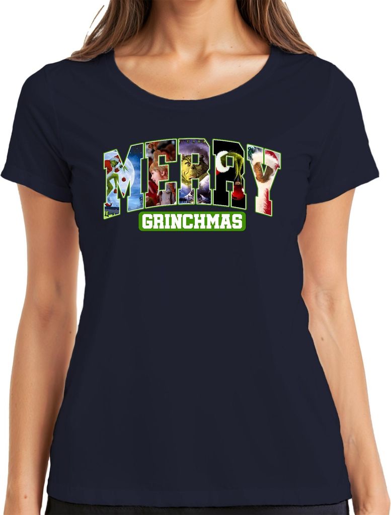 Merry Grinchmas Grinch Weihnachten lustig Geschenk Retro Damen T-Shirt, Navy, M